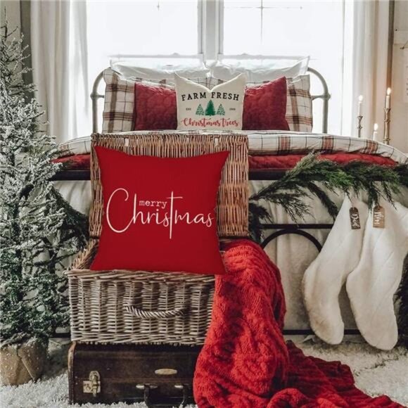 Christmas Throw Pillow Covers 18x18 Inch Set of 2 Merry Christmas - Picture 3 of 7